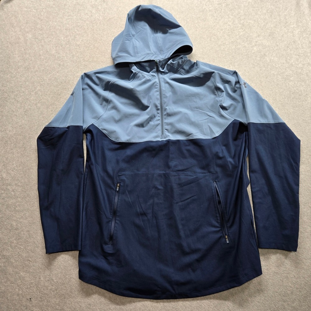 Under Armour Threadborne Mens XL Blue Colorblock Quarter Zip Hoodie Pullover